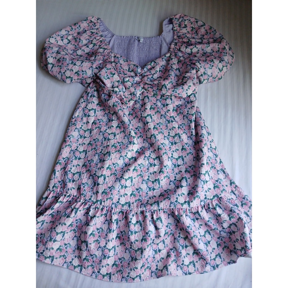English Factory Dress 1x Floral Smocked Cottage Peasant Bohemian Boho Mini New